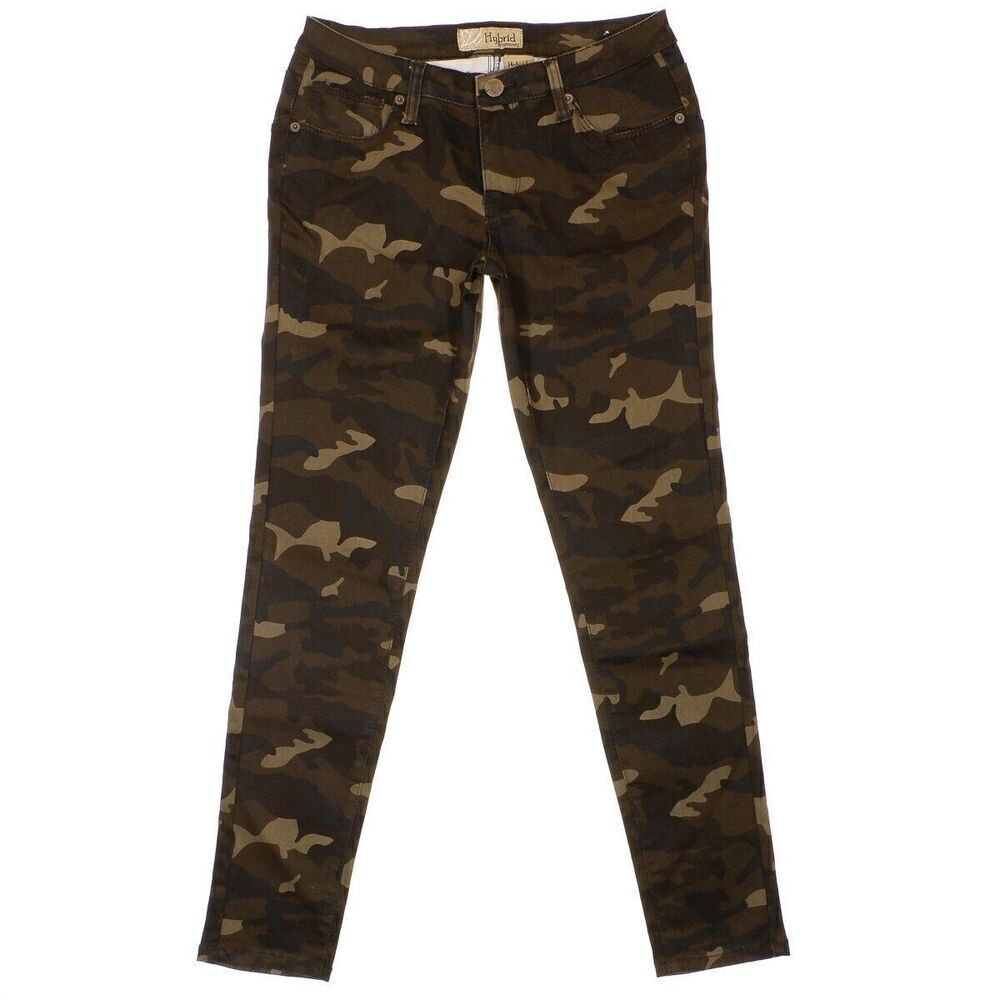 Hybrid & Company Camouflage Skinny Jeans Size 9 Juniors Green Stretch 28 x 28